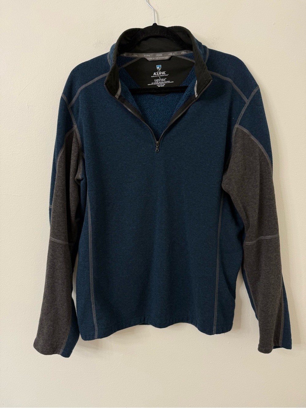 {L} Kuhl Men’s Blue & Gray Revel 1/4 Zip Fleece Pullover